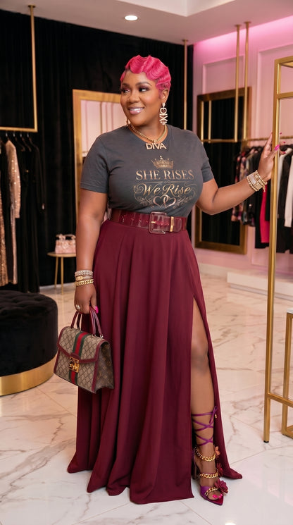 She Rises We Rise T‑Shirt — Empowerment Tee (Charcoal)
